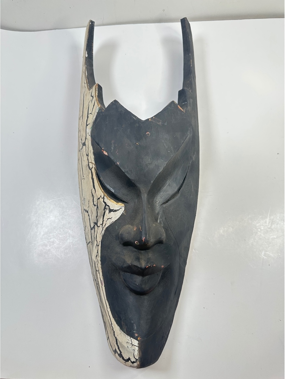 Hand Carved Bali Indonesian Tribal Mask Aflame Horns Wooden 20x7x4